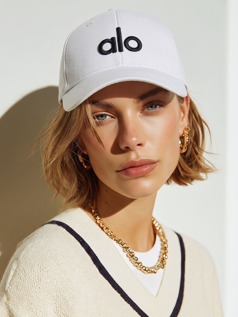ALO Yoga White Baseball Cap with Black Logo